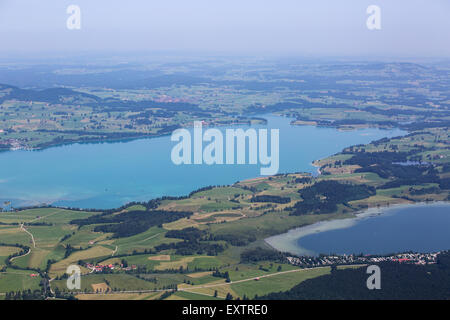 Panorama of Bavarian lake Forggensee from above, Tegelberg Stock Photo