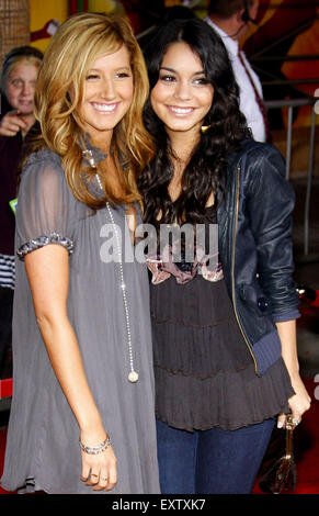 Ashley Tisdale and Vanessa Hudgens attend the DVD Release Premiere of 'High School Musical 2: Extended Edition'. Stock Photo