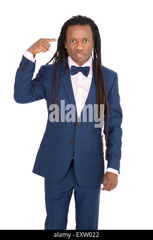 Handsome man with dreadlocks doing different expressions in different sets of clothes: you are crazy Stock Photo