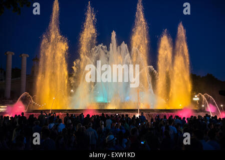 light and music performance of Magic Fountain of Montjuic at the head of Avenida Maria Cristina in Barcelona, Spain Stock Photo