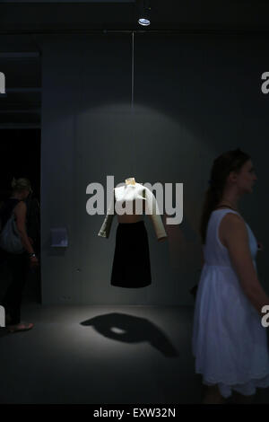 Frankfurt, July 16. 14th Feb, 2016. A visitor admires the works of German designer Kostas Murkudis during the opening ceremony of the exhibition 'At Close Range Kostas Murkudis and the MMK Collection' at the Museum for Modern Art in Frankfurt, Germany, on July 16, 2015. The exhibition will last to Feb. 14, 2016. © Luo Huanhuan/Xinhua/Alamy Live News Stock Photo
