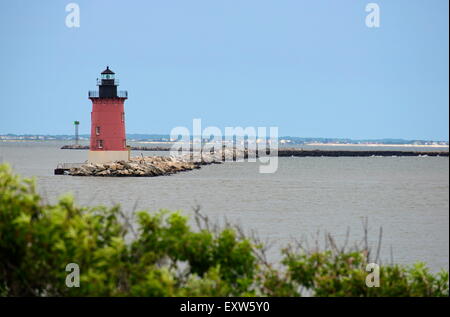 Established in 1885, the Delaware Breakwater Lighthouse off Cape Henlopen, is one of Delaware's oldest lighthouses. Stock Photo