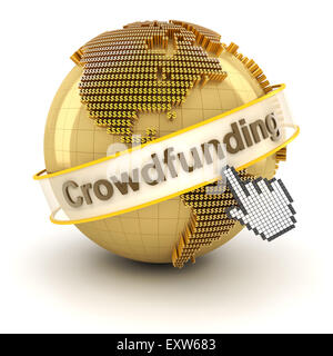 Crowdfunding symbol with globe formed by dollar signs, 3d render Stock Photo