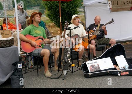 BrainChild folk-rock and blues band performing at the Kerrisdale Farmers Market in Vancouver, BC, Canada Stock Photo