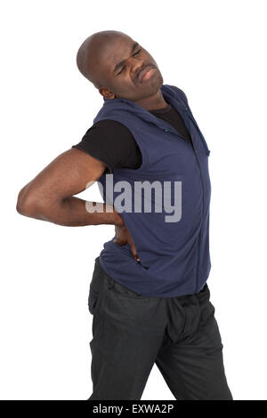 Handsome man doing different expressions in different sets of clothes: backache Stock Photo