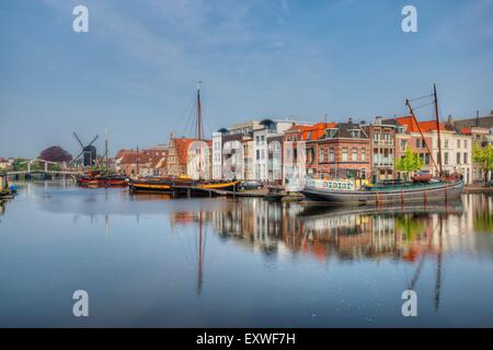 Old harbor with Galgewater, Leiden, Netherlands Stock Photo