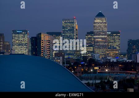 Canary Wharf skyline from Stratford, London, UK Stock Photo