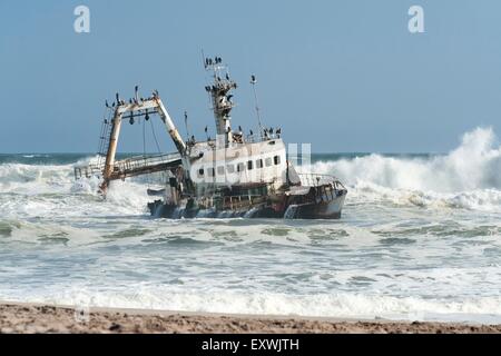 Shipwreck between Swakopmund and Henties Bay, Erongo Region, Namibia Stock Photo