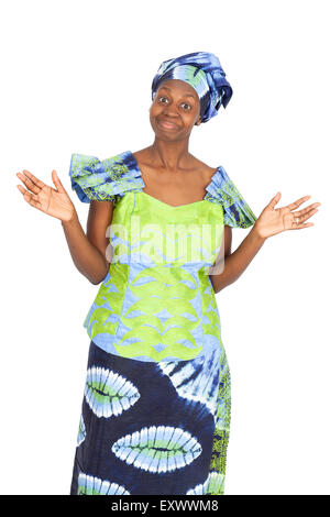 Beautiful black woman doing different expressions in different sets of clothes: happy Stock Photo