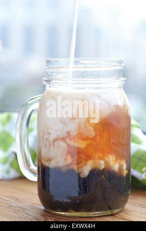 Bubble boba tea with milk and tapioca pearls Stock Photo