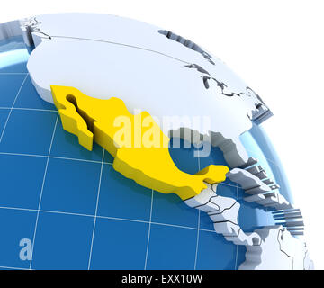 Globe with extruded continents, close-up on Mexico Stock Photo