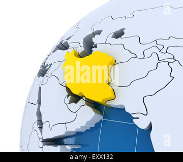 Globe with extruded continents, close-up on Iran Stock Photo
