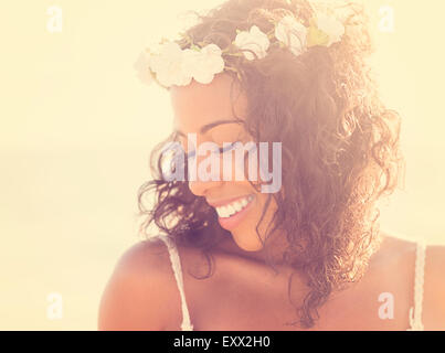 Young woman wearing wreath Stock Photo