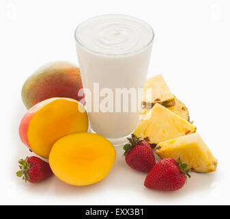 Pineapple, mango and strawberry smoothie Stock Photo