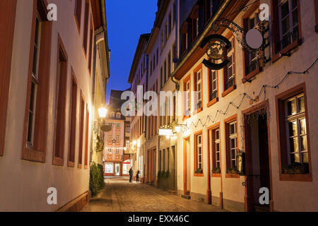 View along illuminated old town street Stock Photo