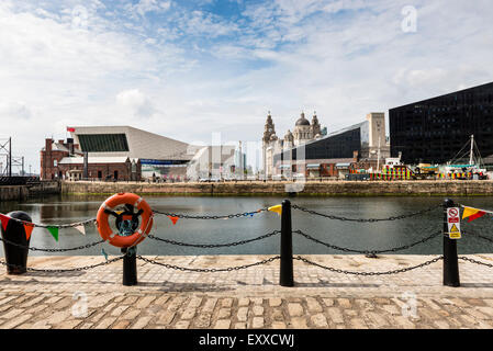 View from Albert Dock showing the Museum of Liverpool on the waterfront, Liverpool, England, UK Stock Photo