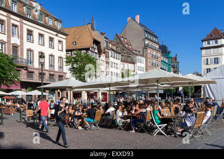 Place Kleber with cafes in Petite France old town district, Strasbourg, France, Europe Stock Photo