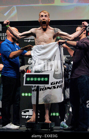 Glasgow, Scotland, UK. 17th July, 2015. Paddy Holohan (Tallaght, Dublin, Ireland) comes in at 126 lbs during the weigh in prior to UFC Fight Night 72: Bisping vs Leites at The SSE Hydro on Friday the 17 of July 2015. The SSE Hydro Arena. Credit:  Dan Cooke/Alamy Live News Stock Photo