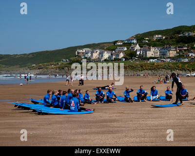 Surf school, Woolacombe, Devon, UK Stock Photo