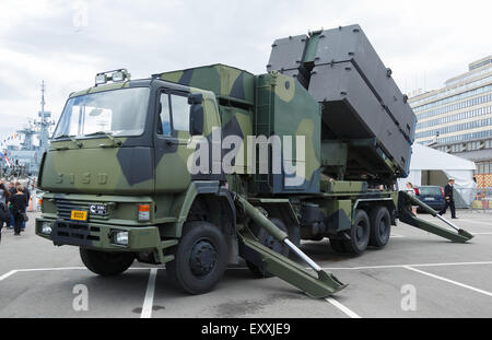 RBS-15 SF anti-ship missile launcher of the Finnish Navy on display in Helsinki on the Navy Anniversary Day of 2015. Stock Photo