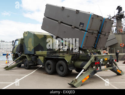 RBS-15 SF anti-ship missile launcher of the Finnish Navy on display in Helsinki on the Navy Anniversary Day of 2015. Stock Photo