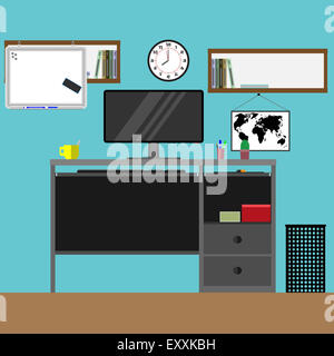 Home workplace. Work office, desk and table, vector graphic illustration Stock Photo