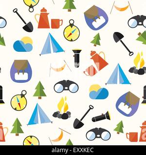 Set Tourism Camp Hike Boho Pattern Seamless Loop Icon Vector Illustration Stock Vector