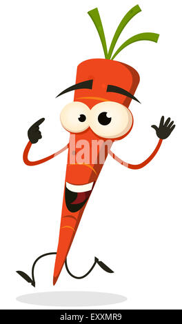 Illustration of a funny happy and healthy cartoon carrot vegetable character running Stock Photo