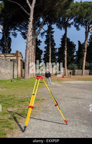 Surveyors at work at  Pompeii ruins in Italy Stock Photo