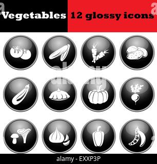 Set of vegetables glossy icons. EPS 10 vector illustration. Stock Vector