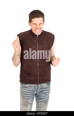 Handsome man doing different expressions in different sets of clothes: angry Stock Photo