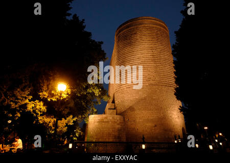 The Maiden Tower also known locally as Giz Galasi from the 12th century in Icheri Sheher which is the historical core of Baku listed in UNESCO World Heritage Site list in the city of Baku in Azerbaijan Stock Photo