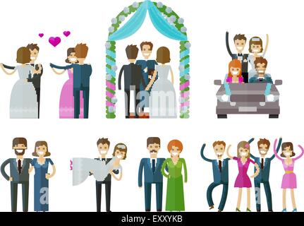 wedding, marriage, nuptial vector logo design template. ceremony, celebration or people, folk icons Stock Vector