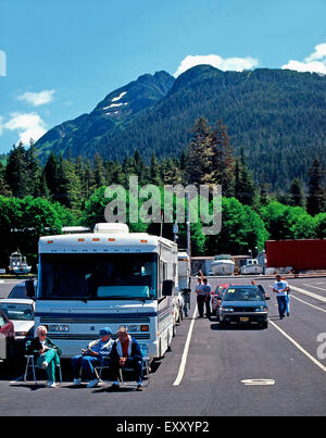 Maj=king queue for loading Alaska Marine Highway ferry,Sitka,Alaska Stock Photo