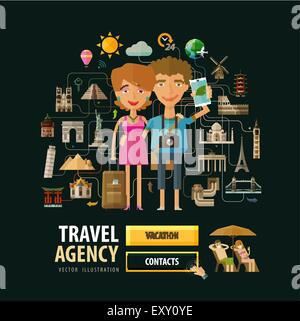 Travel agency vector logo design template. Vacation, holiday or journey, rest icons Stock Vector