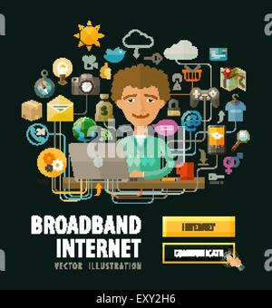 Internet, online vector logo design template. computer, laptop or network, web icons Stock Vector