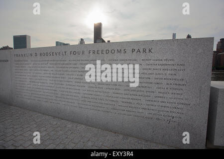 NEW YORK - May 28, 2015: A monument honouring Franklin D. Roosevelt at the Four Freedoms Park in New York City. Stock Photo