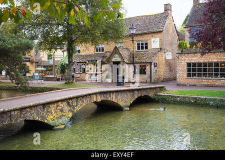 Bourton-On-The-Water, United Kingdom - October 12, 2014:   View of scenic Bourton on the Water in the Cotswolds. Pictured here i Stock Photo