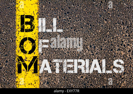 Concept image of Business Acronym BOM as Bill Of Materials  written over road marking yellow paint line. Stock Photo