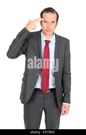 Handsome businessman doing different expressions in different sets of clothes: committing suicide Stock Photo
