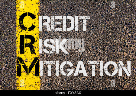 Concept image of Business Acronym CRM  as Credit Risk Mitigation  written over road marking yellow paint line. Stock Photo