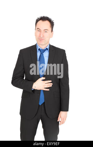 Handsome businessman doing different expressions in different sets of clothes: hungry Stock Photo