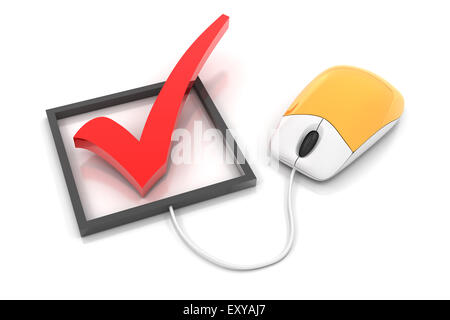 Checkbox with computer mouse, 3d render Stock Photo