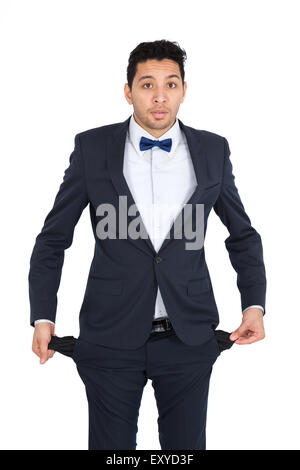 Handsome man doing different expressions in different sets of clothes: empty pockets Stock Photo