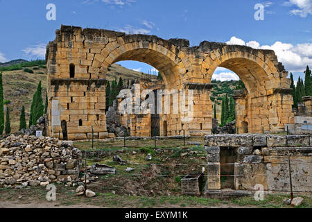 Remains of  the Basilica Bath house at the Roman settlement of Hierapolis above Pamukkale near Denizli, Turkey. Stock Photo