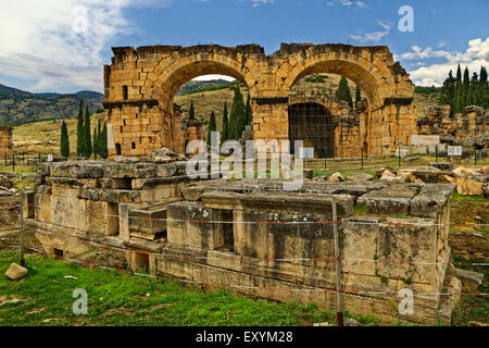 Remains of  the Basilica Bath house at the Roman settlement of Hierapolis above Pamukkale near Denizli, Turkey. Stock Photo