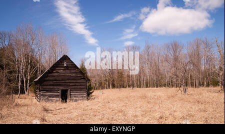 An abandoned cabin stands still after occupants are long gone Stock Photo