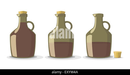 Vector set of full and empty wine bottles in vintage style, isolated on white background Stock Photo