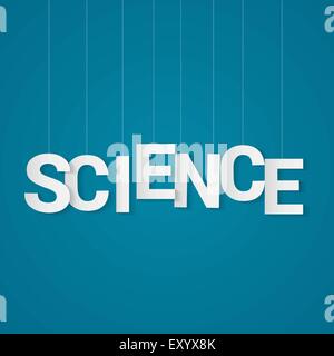 Science text with paper letters, attached to string over yellow background. Can be use at flyer, banner or poster. Stock Vector