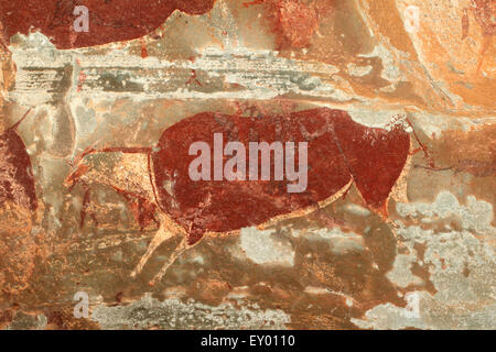 Bushmen (san) rock painting of an eland antelope, Drakensberg mountains, South Africa Stock Photo